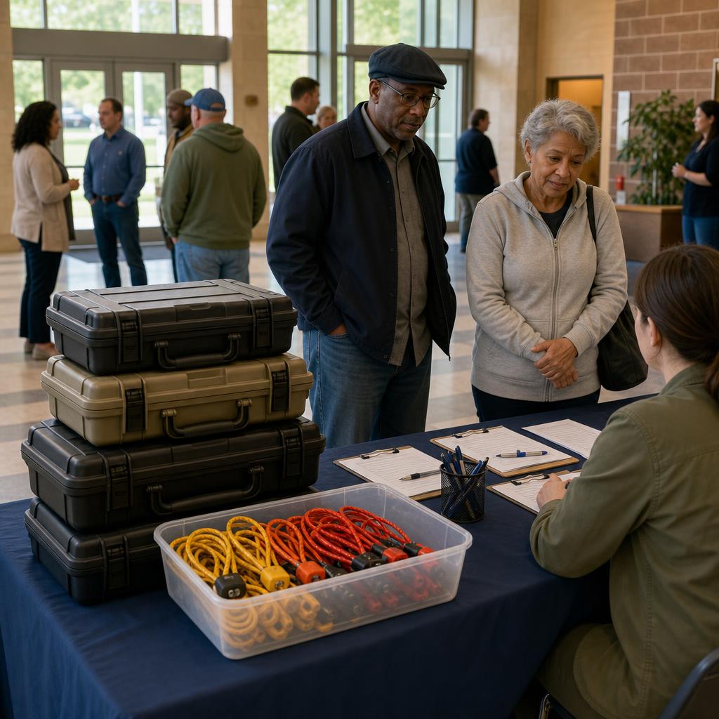 Editorial illustration of a community gun-safety collection event